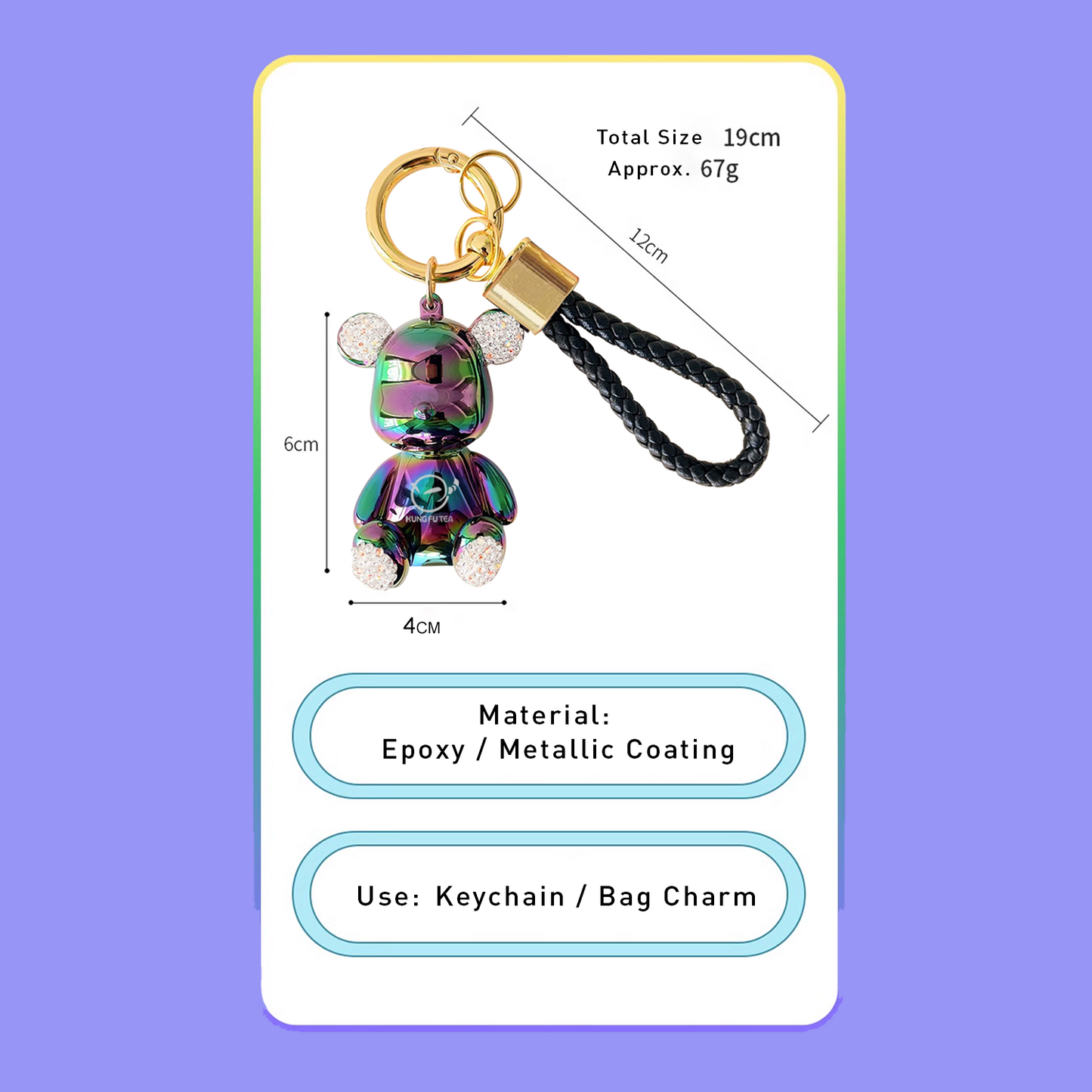 Kung Fu Tea Metallic Teddy bear Keychain