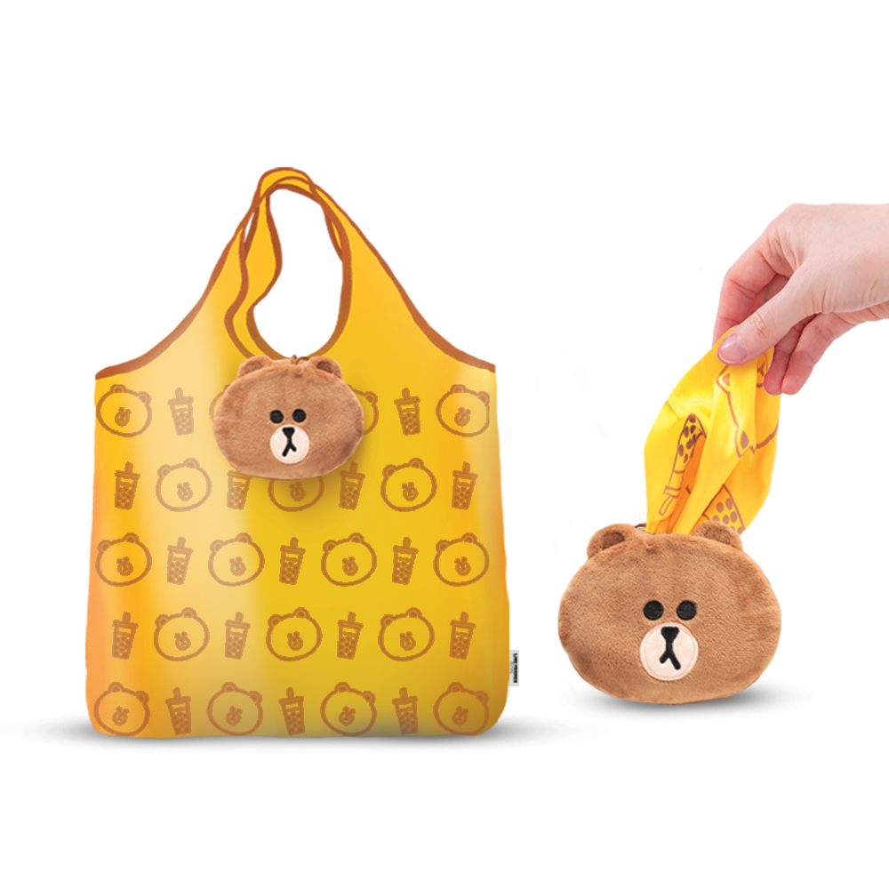 LINE FRIEND BROWN Foldable Plushie Tote Bag