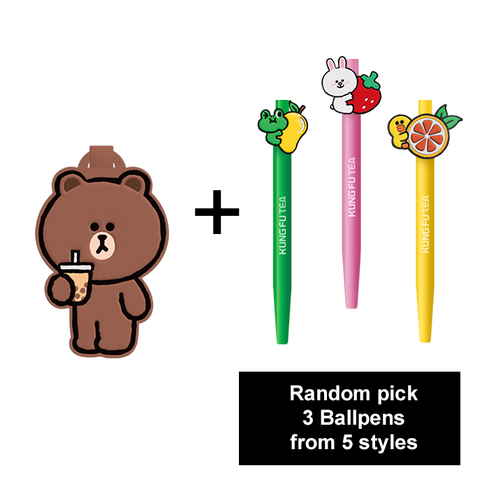 [Special Bundle] LINE FRIENDS BROWN Travel Tag (1) + Random select Ballpens (3)